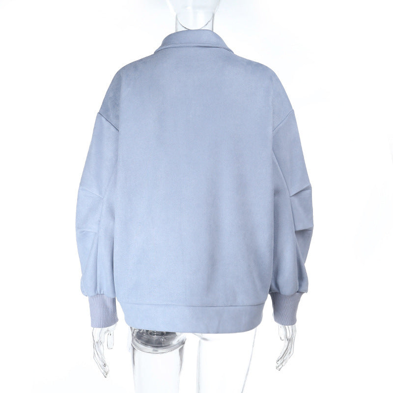 Effortless Fall Chic: Soft Suede-Feel Sky Blue Shacket for Women