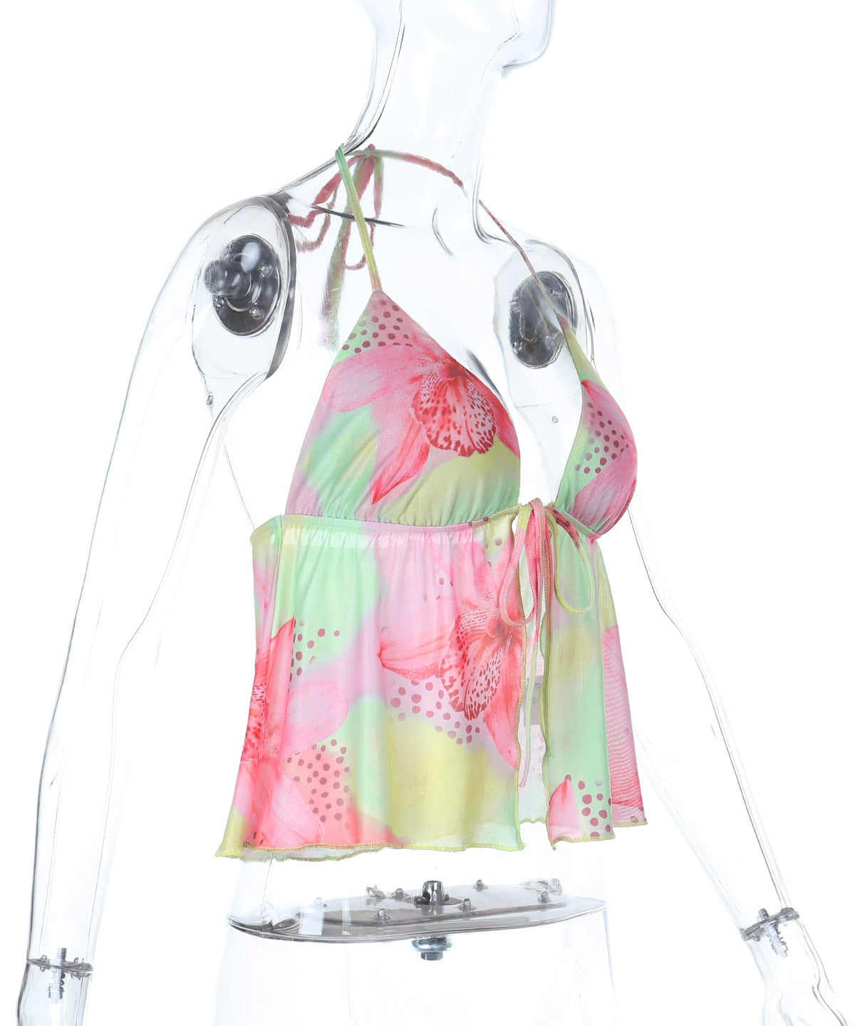 Vibrant Tropical Bloom Halter Top - Self-Tie & Backless for Resort & Spring/Summer 2026