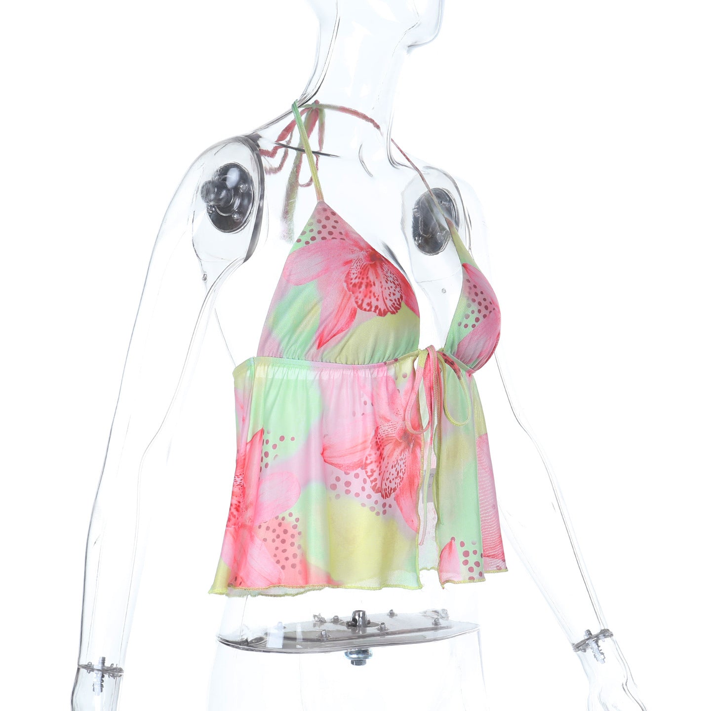 Vibrant Tropical Bloom Halter Top - Self-Tie & Backless for Resort & Spring/Summer 2026