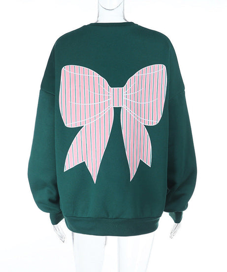 Chic Forest Green Bow Back Sweatshirt - Cozy Fall & Holiday Essential for Women