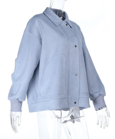 Effortless Fall Chic: Soft Suede-Feel Sky Blue Shacket for Women