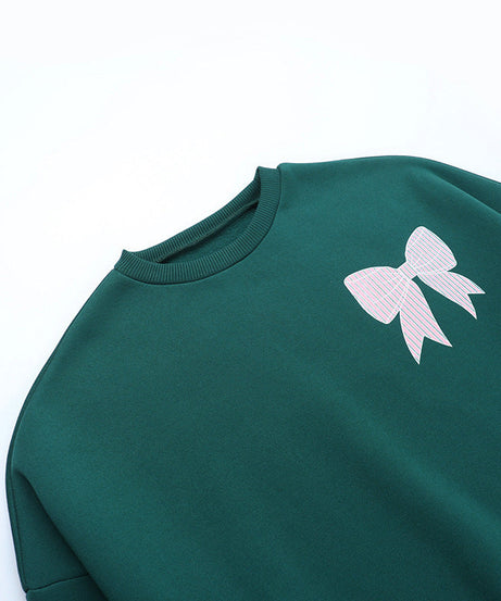 Chic Forest Green Bow Back Sweatshirt - Cozy Fall & Holiday Essential for Women