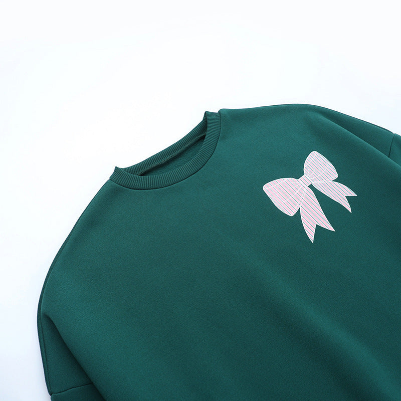 Chic Forest Green Bow Back Sweatshirt - Cozy Fall & Holiday Essential for Women