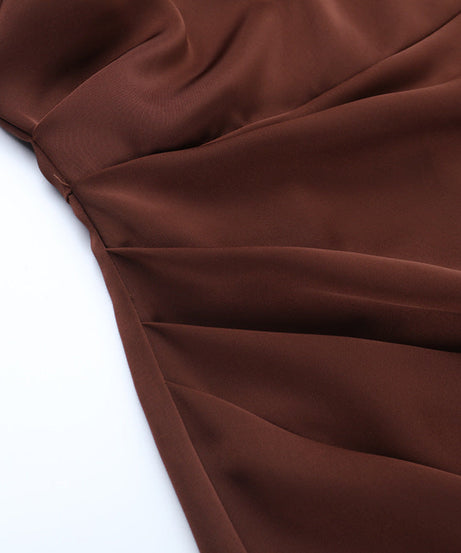 Elegant Bronze Satin Ruched Maxi Gown - Perfect for Fall & Holiday Events