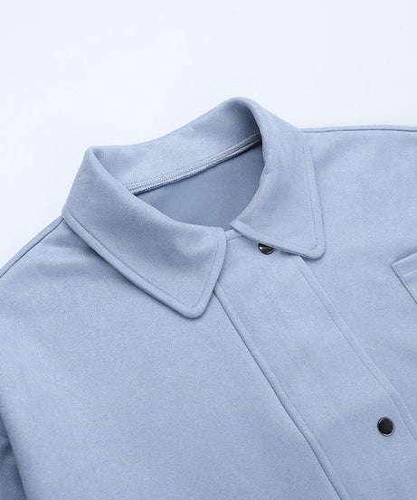 Effortless Fall Chic: Soft Suede-Feel Sky Blue Shacket for Women
