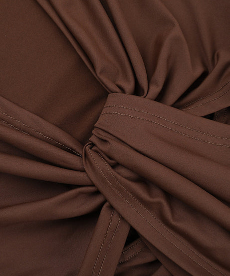 Fall Nights Out: Chic Brown Knot Front Long Sleeve Mini Dress - Deep V & Cutouts