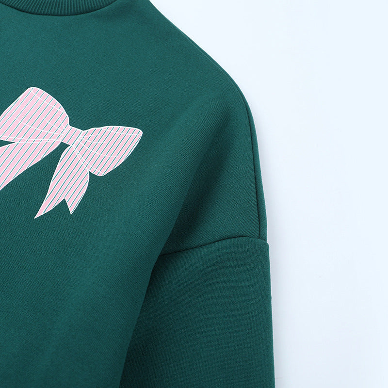 Chic Forest Green Bow Back Sweatshirt - Cozy Fall & Holiday Essential for Women