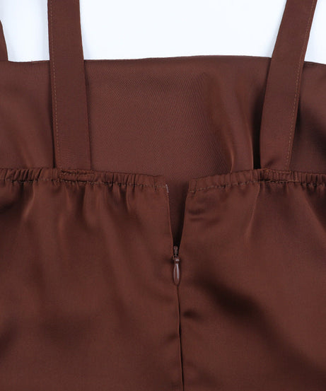 Elegant Bronze Satin Ruched Maxi Gown - Perfect for Fall & Holiday Events