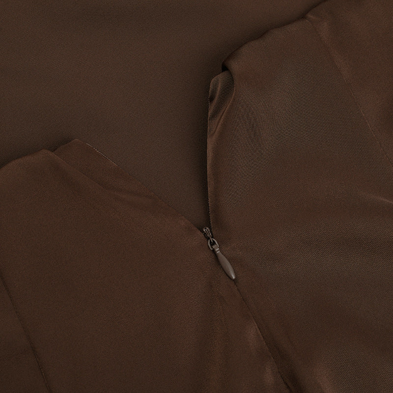 Sculpting Chocolate Halter Backless Mini Dress – Fall Party & Date Night Ready