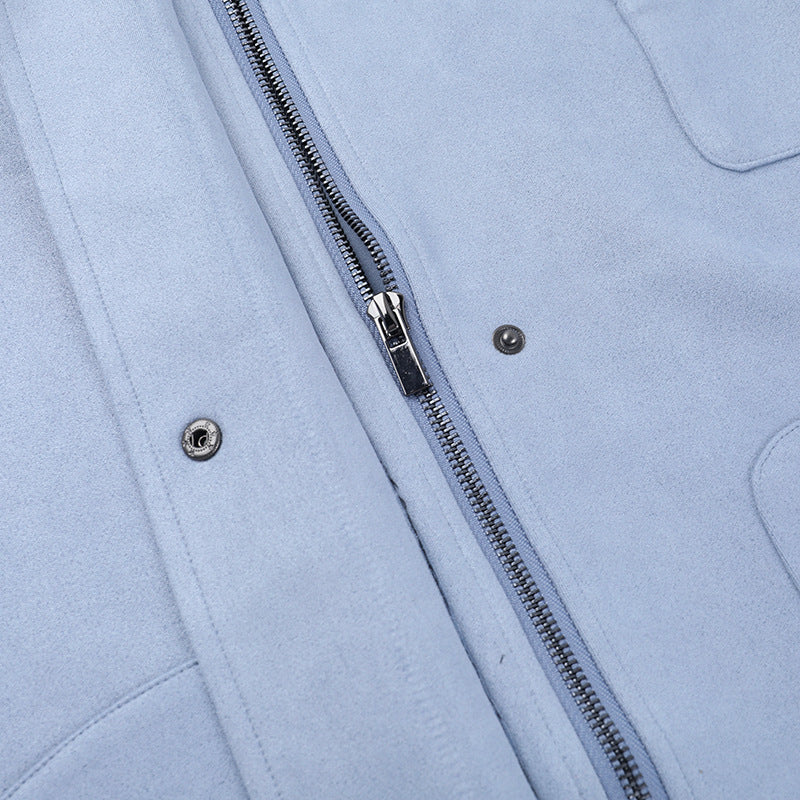 Effortless Fall Chic: Soft Suede-Feel Sky Blue Shacket for Women