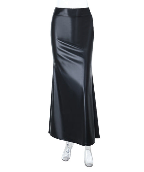 Sleek Black Faux Leather Maxi Skirt - Chic Fall & Holiday Statement for Women
