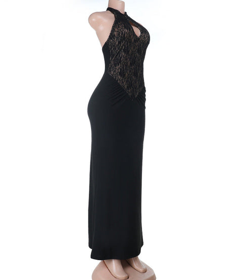Alluring Black Lace Halter Maxi Dress - Fall Evening & Holiday Ready