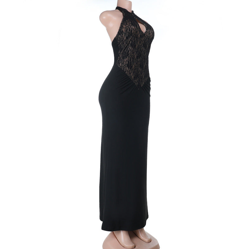 Alluring Black Lace Halter Maxi Dress - Fall Evening & Holiday Ready