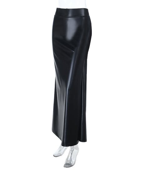 Sleek Black Faux Leather Maxi Skirt - Chic Fall & Holiday Statement for Women