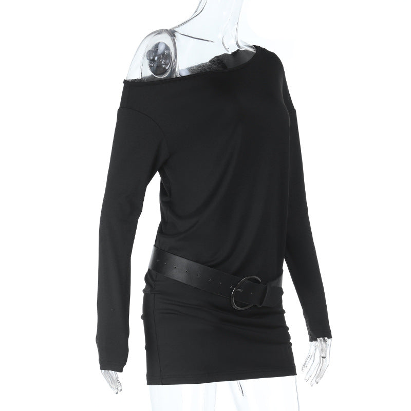 Chic One-Shoulder Long Sleeve Mini Dress with Belt - Your Go-To Fall & Holiday Party Essential