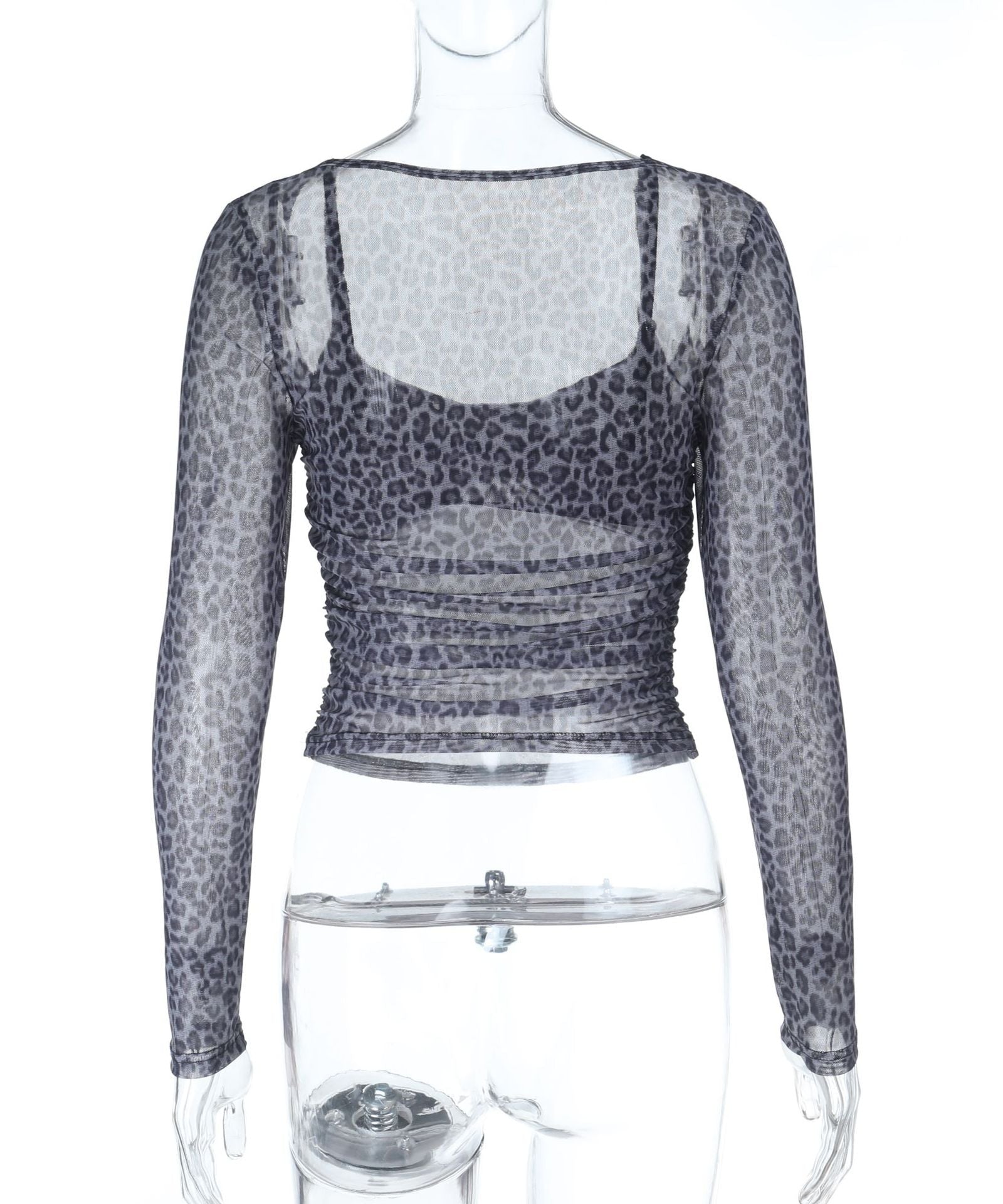 Chic Leopard Print Mesh Ruched Long Sleeve Top | Fall Fashion & Layering Must-Have