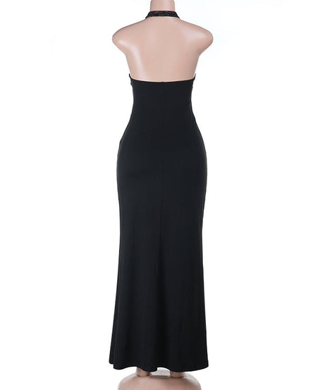Alluring Black Lace Halter Maxi Dress - Fall Evening & Holiday Ready