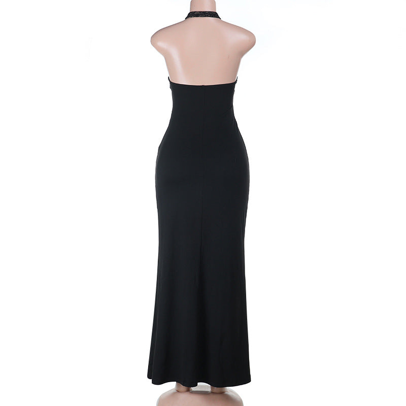 Alluring Black Lace Halter Maxi Dress - Fall Evening & Holiday Ready
