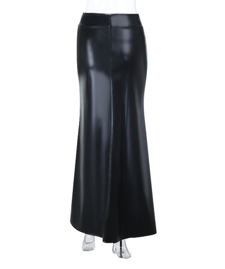 Sleek Black Faux Leather Maxi Skirt - Chic Fall & Holiday Statement for Women