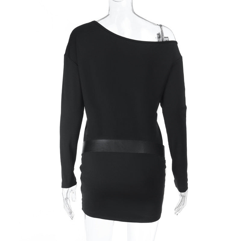 Chic One-Shoulder Long Sleeve Mini Dress with Belt - Your Go-To Fall & Holiday Party Essential