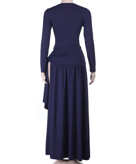Effortless Fall Elegance: Navy Draped Cutout Long Sleeve Maxi Dress | Holiday Ready V-Neck