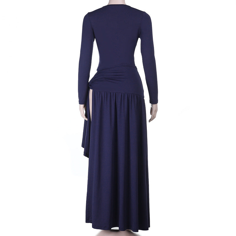 Effortless Fall Elegance: Navy Draped Cutout Long Sleeve Maxi Dress | Holiday Ready V-Neck