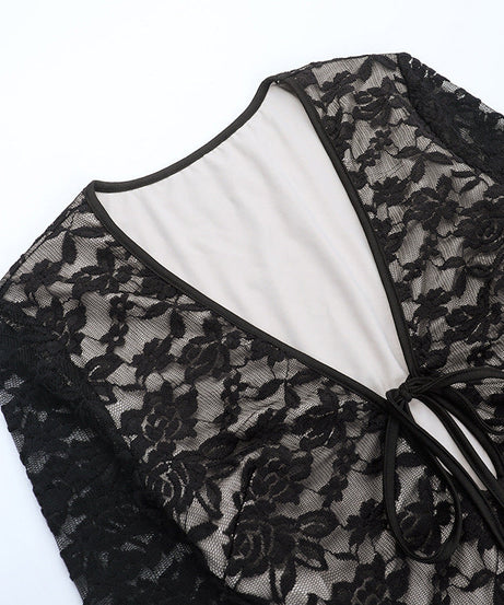 Sultry Black Lace Tie-Front Bodycon Mini Dress - Your Halloween & Fall Party Essential