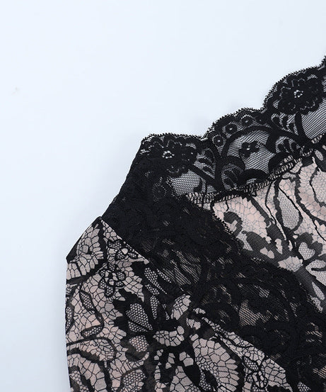 Alluring Black Lace V-Neck Long Sleeve Top | Fall Evening & Dark Romance Chic