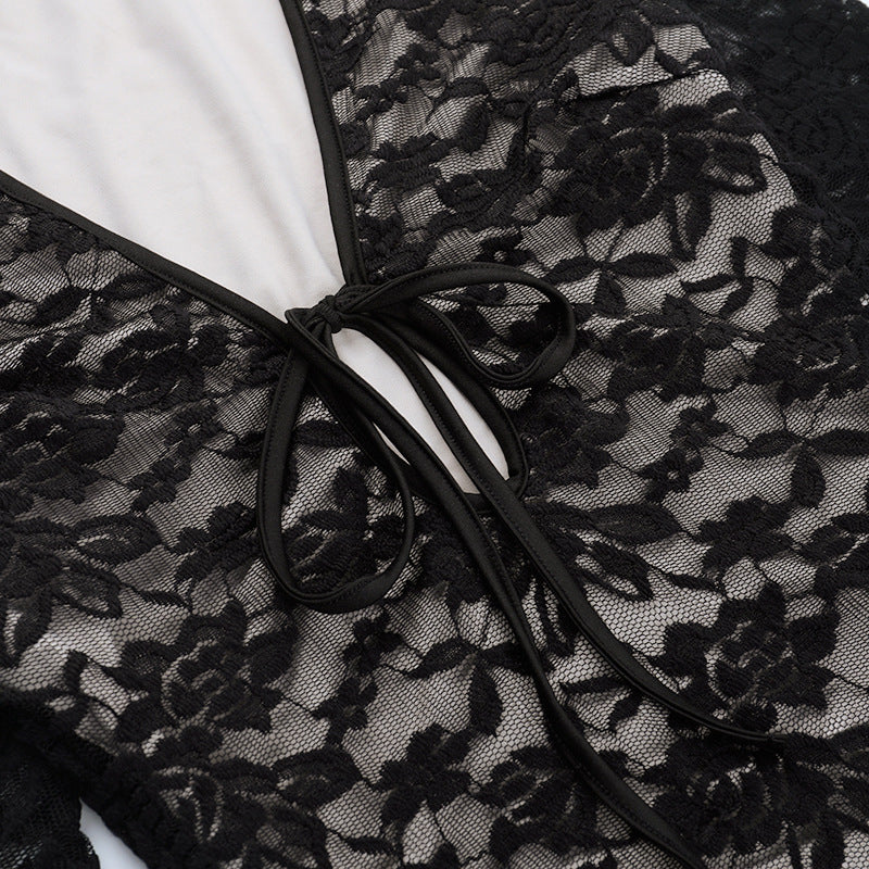 Sultry Black Lace Tie-Front Bodycon Mini Dress - Your Halloween & Fall Party Essential