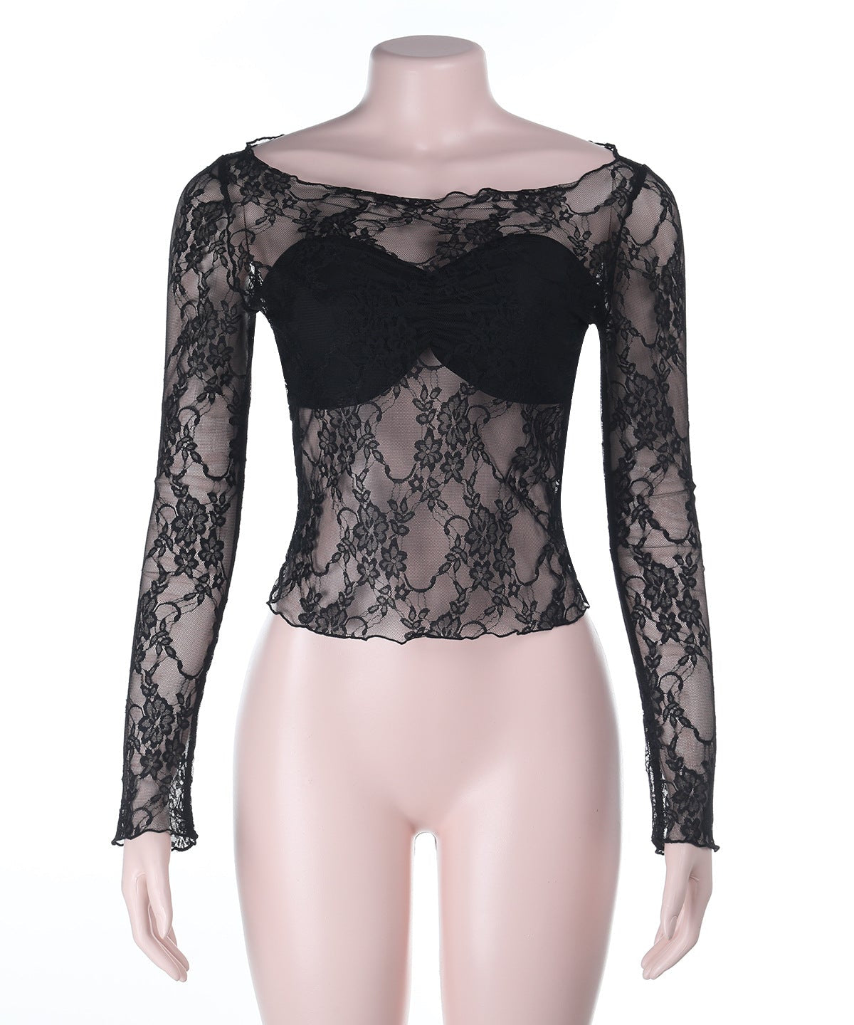 Sultry Black Lace Long Sleeve Top | Sheer Chic for Fall Nights & Holiday Parties