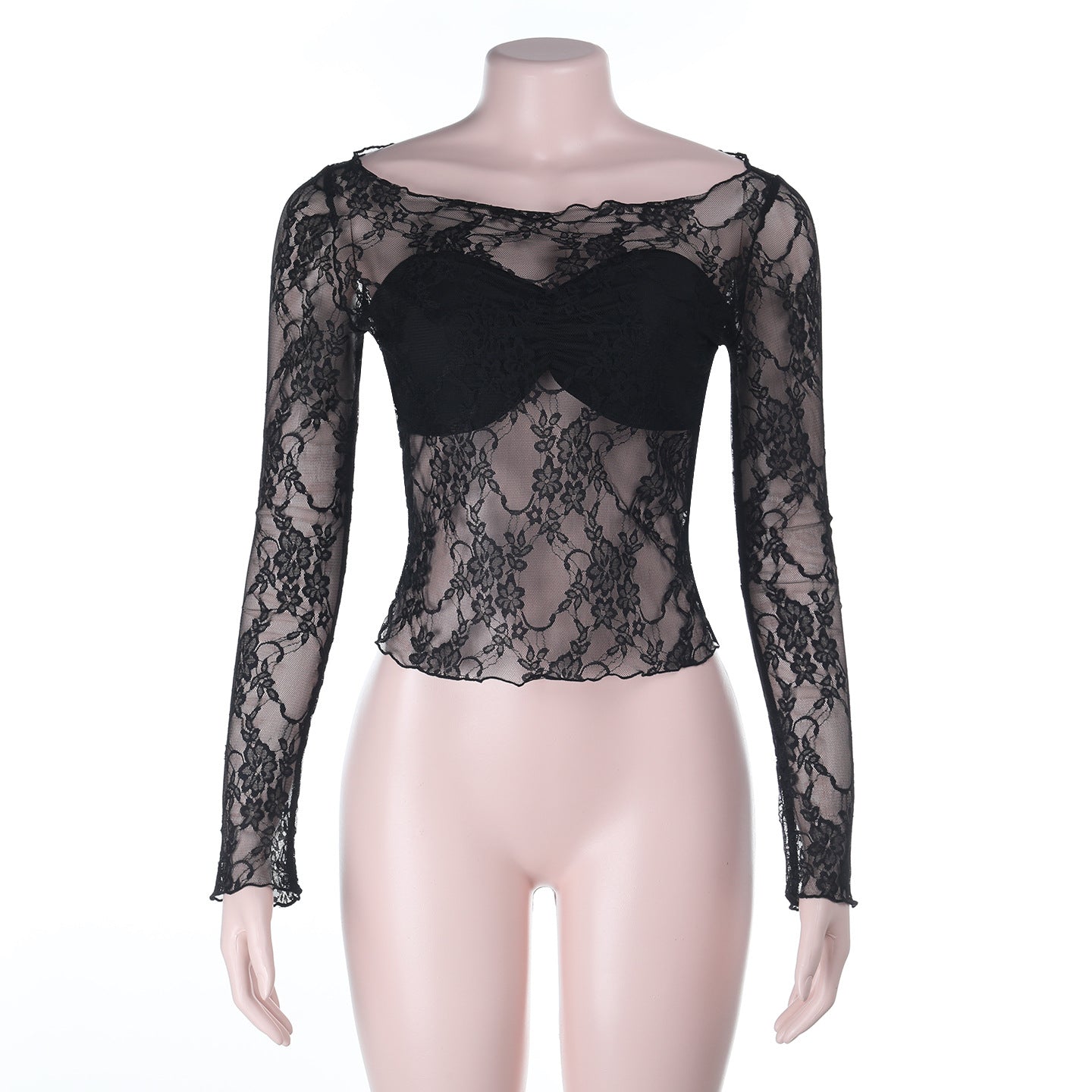Sultry Black Lace Long Sleeve Top | Sheer Chic for Fall Nights & Holiday Parties