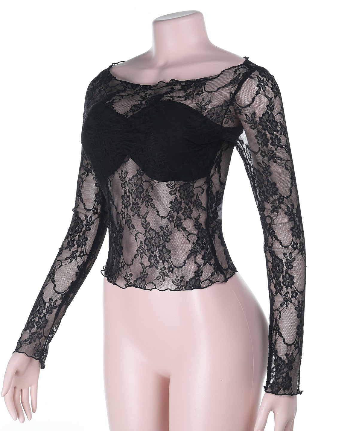 Sultry Black Lace Long Sleeve Top | Sheer Chic for Fall Nights & Holiday Parties