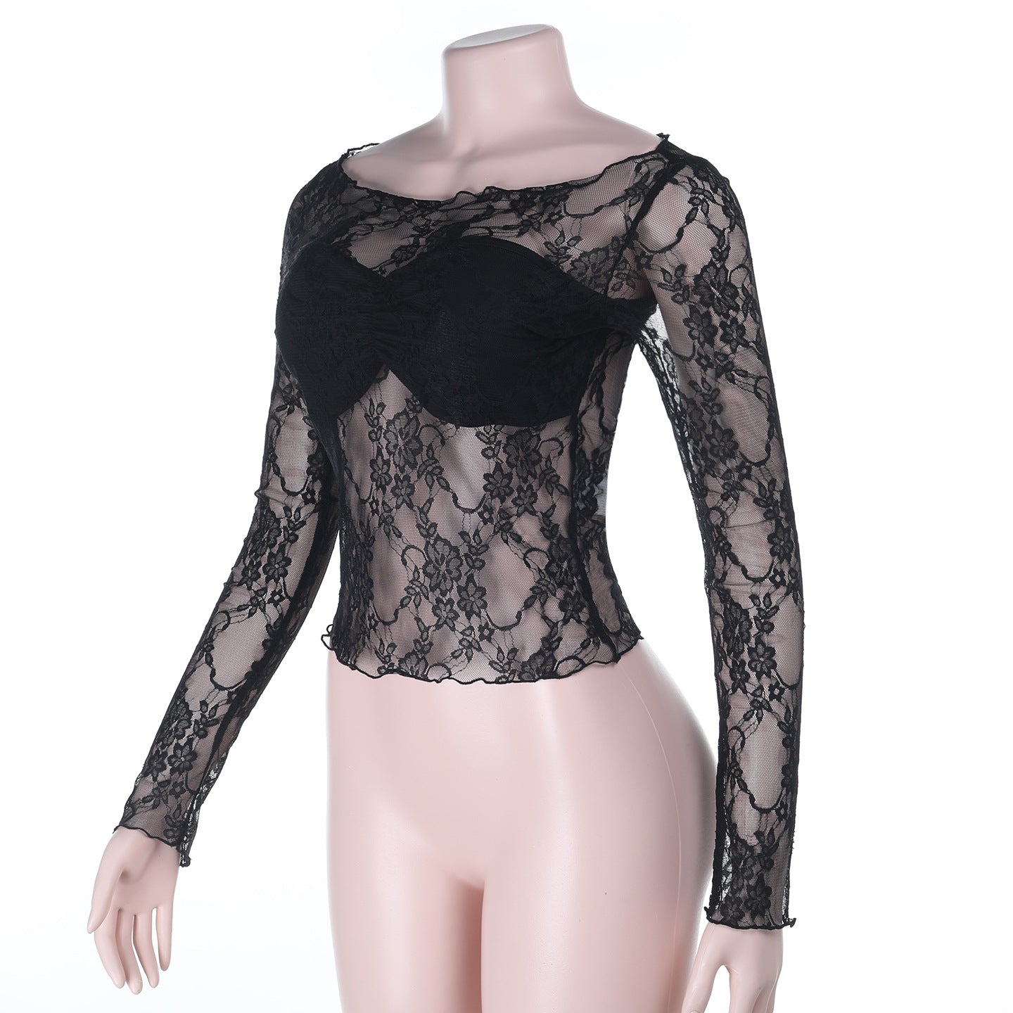 Sultry Black Lace Long Sleeve Top | Sheer Chic for Fall Nights & Holiday Parties