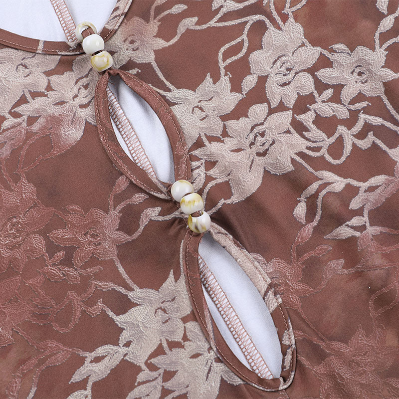 Autumn Romance Long Sleeve Romper - Chic Floral Lace with Pearl Keyhole & Ruffle Shorts