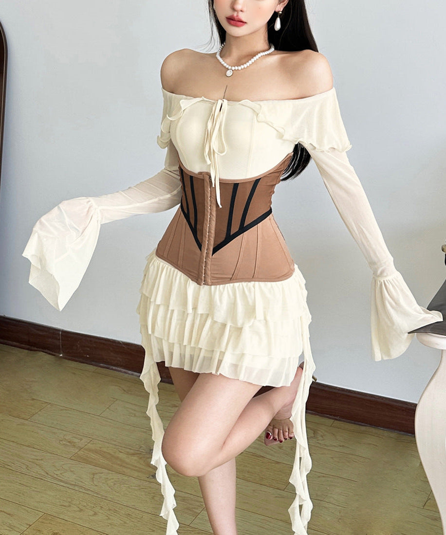 Enchanting Off-Shoulder Corset Ruffle Mini Dress - Whimsical Fall Party & Halloween Style