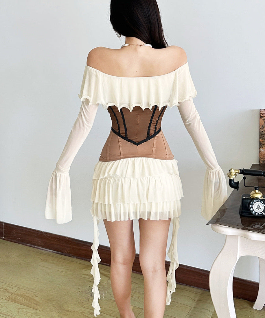Enchanting Off-Shoulder Corset Ruffle Mini Dress - Whimsical Fall Party & Halloween Style