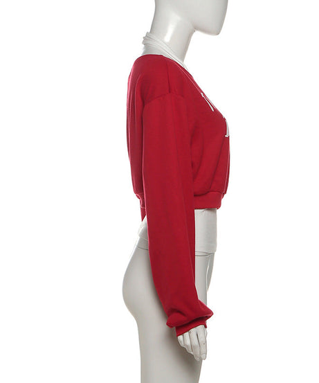 The 'Last Bone' Edgy Halter Off-Shoulder Crop Sweatshirt – Red Fall Fashion Top
