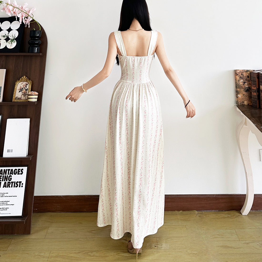 Enchanted Bloom Corset Bodice Maxi Dress - Romantic Pink Floral for Fall Gatherings