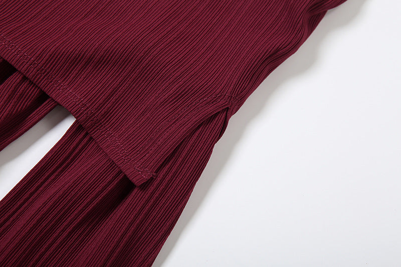 Fall Bloom Off-Shoulder Ribbed Knit Top | Chic Burgundy Floral Long Sleeve Blouse