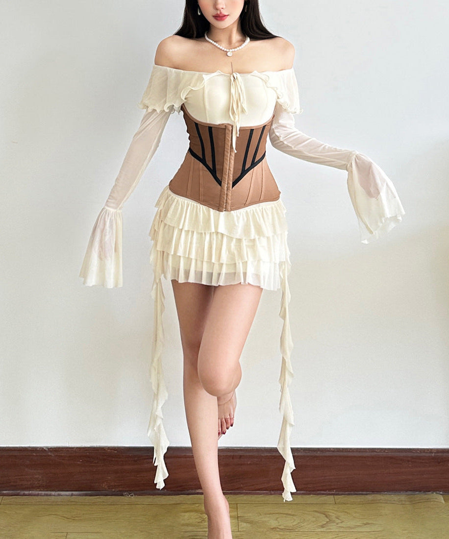 Enchanting Off-Shoulder Corset Ruffle Mini Dress - Whimsical Fall Party & Halloween Style