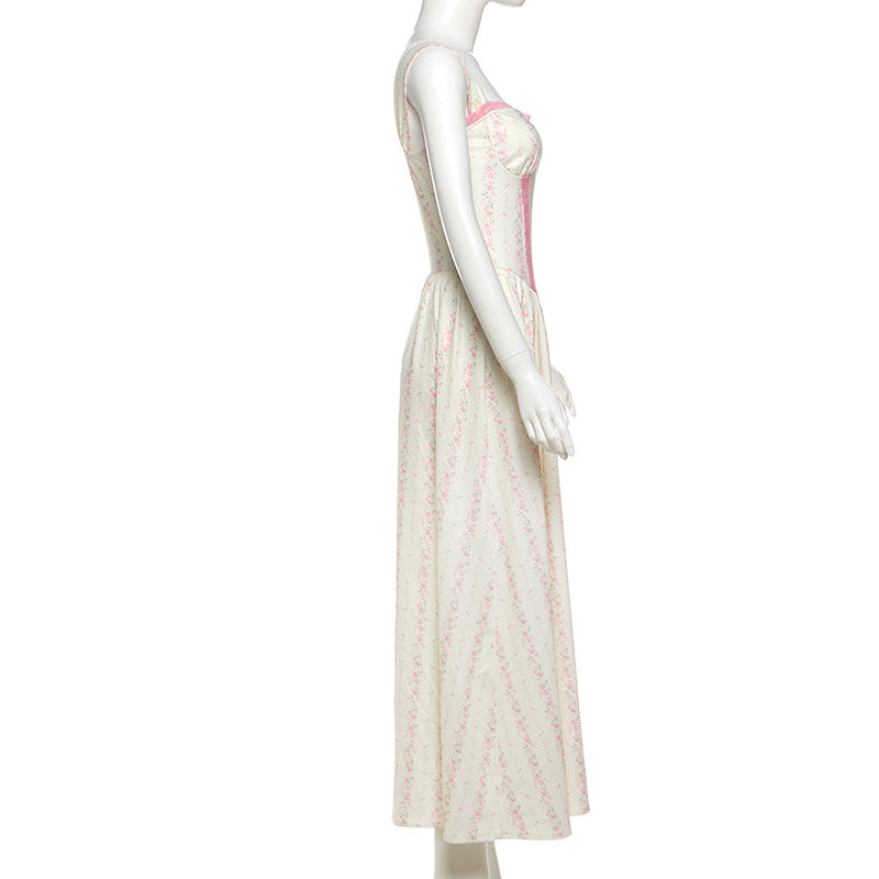 Enchanted Bloom Corset Bodice Maxi Dress - Romantic Pink Floral for Fall Gatherings