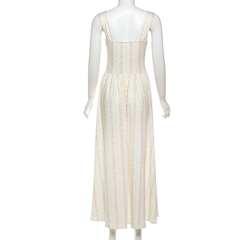 Enchanted Bloom Corset Bodice Maxi Dress - Romantic Pink Floral for Fall Gatherings