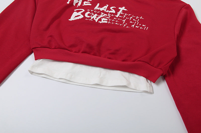 The 'Last Bone' Edgy Halter Off-Shoulder Crop Sweatshirt – Red Fall Fashion Top