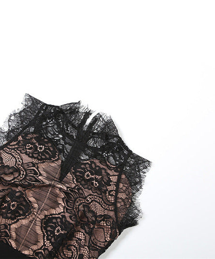 Alluring Black Lace Illusion Midi Dress - Your Go-To for Fall & Holiday Parties