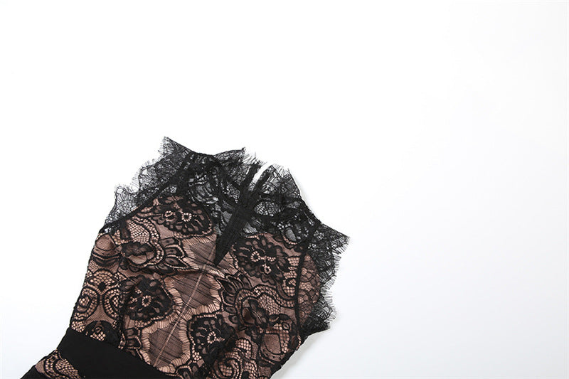 Alluring Black Lace Illusion Midi Dress - Your Go-To for Fall & Holiday Parties