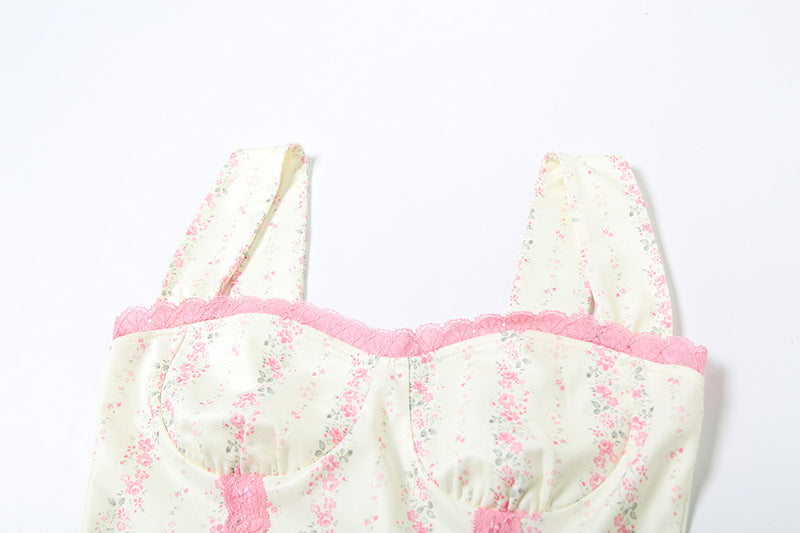 Enchanted Bloom Corset Bodice Maxi Dress - Romantic Pink Floral for Fall Gatherings