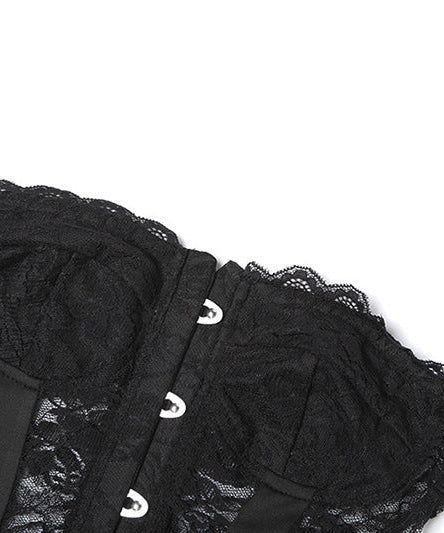 Gothic Lace Corset Ruffle Mini Dress - Strapless Sweetheart Halloween Party & Clubwear