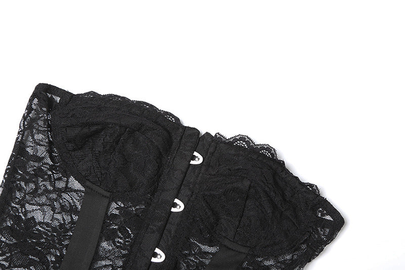 Gothic Lace Corset Ruffle Mini Dress - Strapless Sweetheart Halloween Party & Clubwear