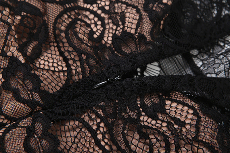 Alluring Black Lace Illusion Midi Dress - Your Go-To for Fall & Holiday Parties