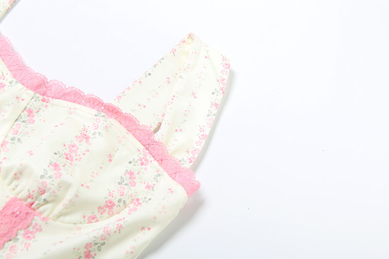 Enchanted Bloom Corset Bodice Maxi Dress - Romantic Pink Floral for Fall Gatherings